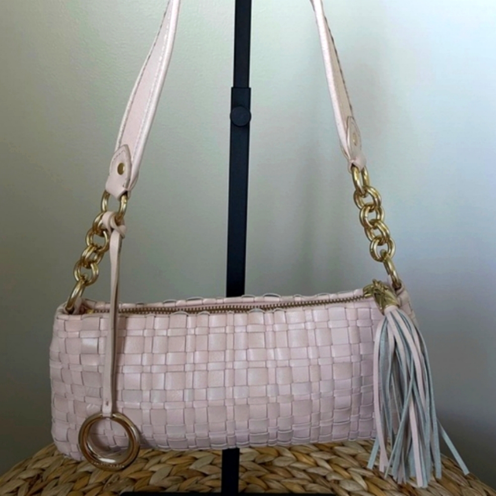 🛒🛍️💥Gently used Elliot Lucca Pink Woven Leather Satchel/ Shoulder Handbag